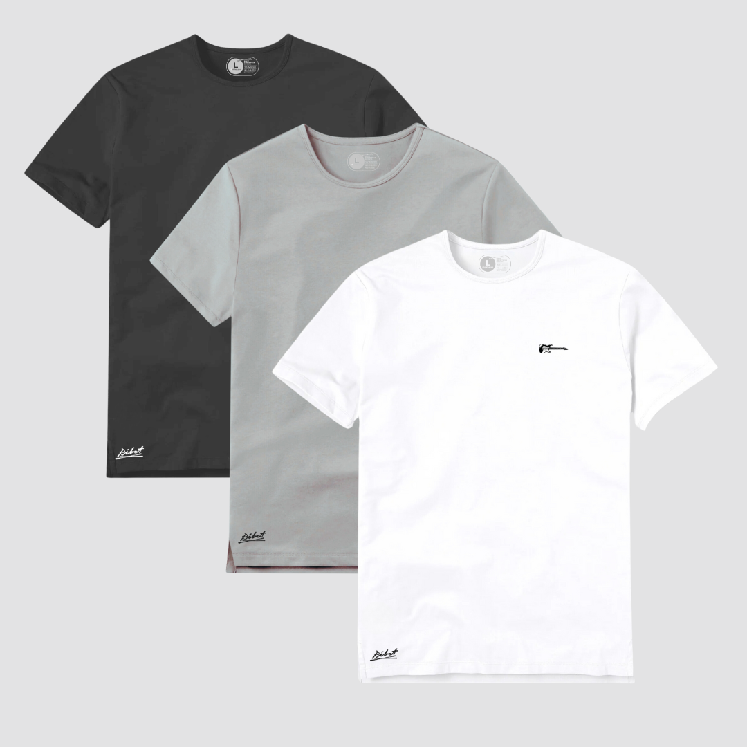 3-Pack Logo Música Gris Oscuro + Gris Claro + Blanco