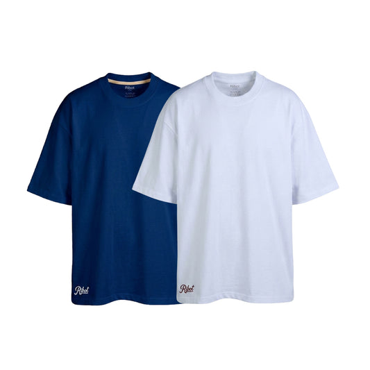 2-Pack Camisetas Oversize Blanco + Azul Marino
