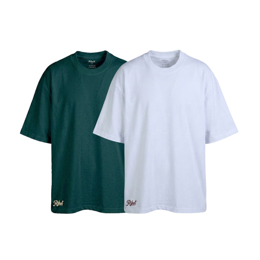 2-Pack Camisetas Oversize Blanco + Verde Pino