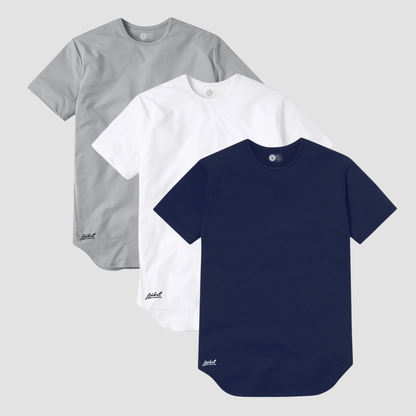 3-Pack Básicas Curve Azul Navy + Gris Claro + Blanco