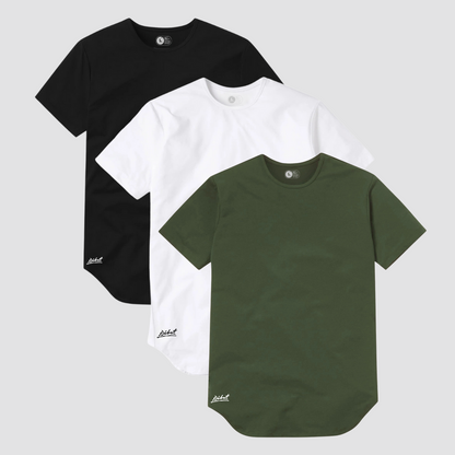 3-Pack Básicas Curve Negro + Blanco + Verde Militar