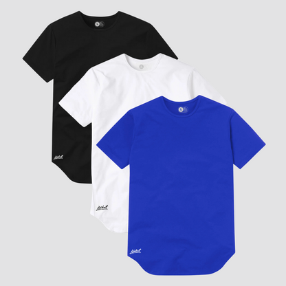 3-Pack Básicas Curve Negro + Azul Rey + Blanco